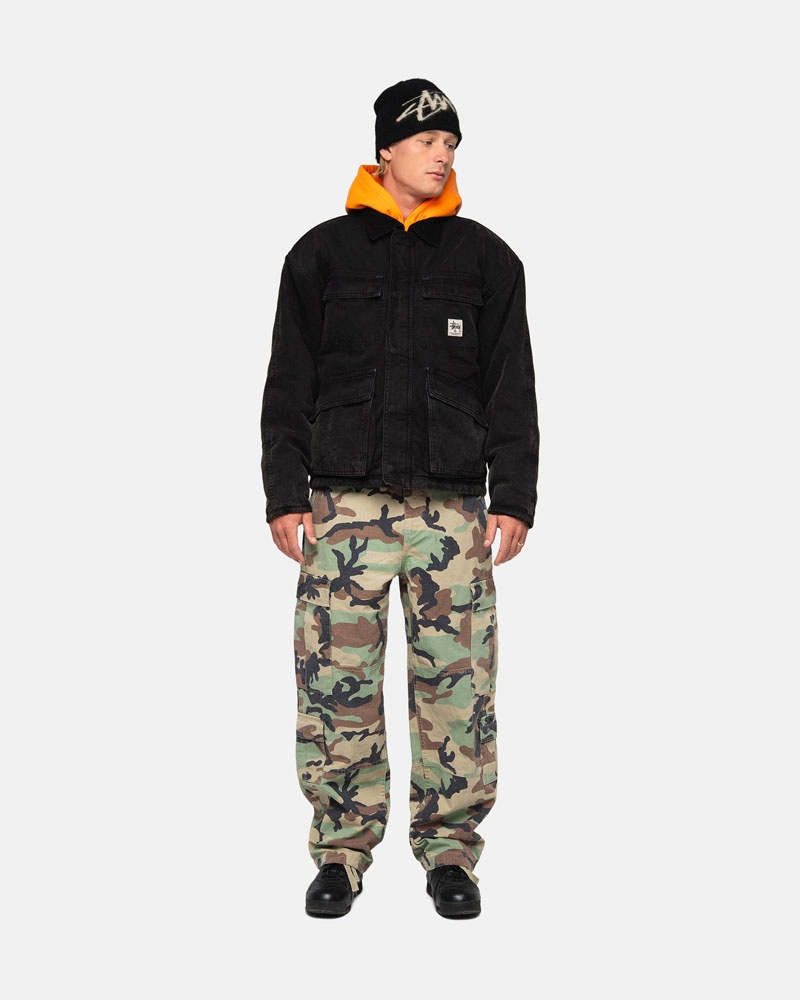 Black Stüssy Shop Washed Canvas Jacket | USA DPRMZY587