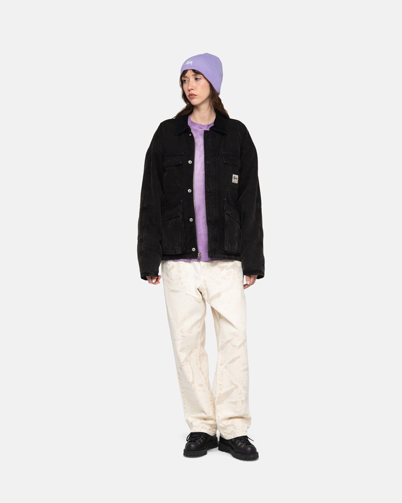 Black Stüssy Shop Washed Canvas Jacket | USA DPRMZY587