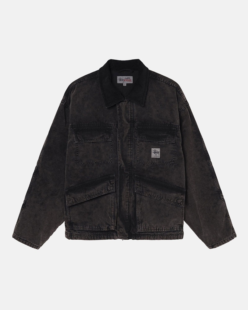 Black Stüssy Shop Washed Canvas Jacket | USA DPRMZY587