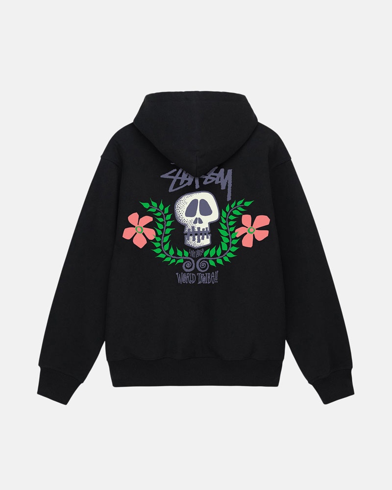 Black Stüssy Skull Crest Zip Hoodie | USA FQIURP267