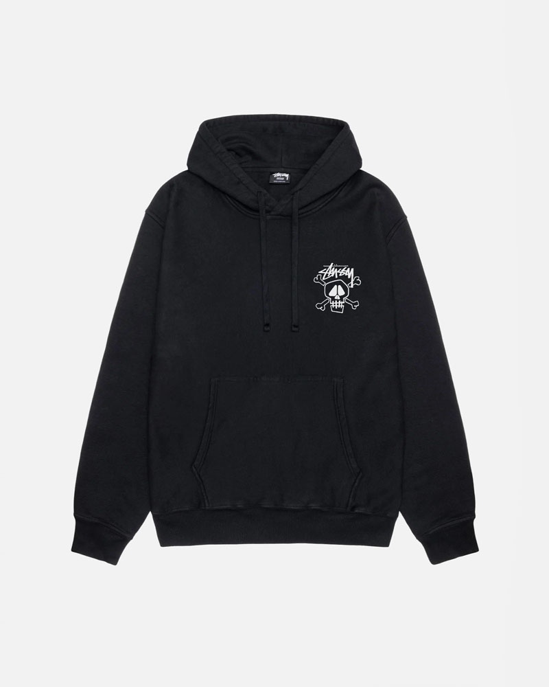 Black Stüssy Skull & Bones Pigment Dyed Hoodie | USA XGUPBK251