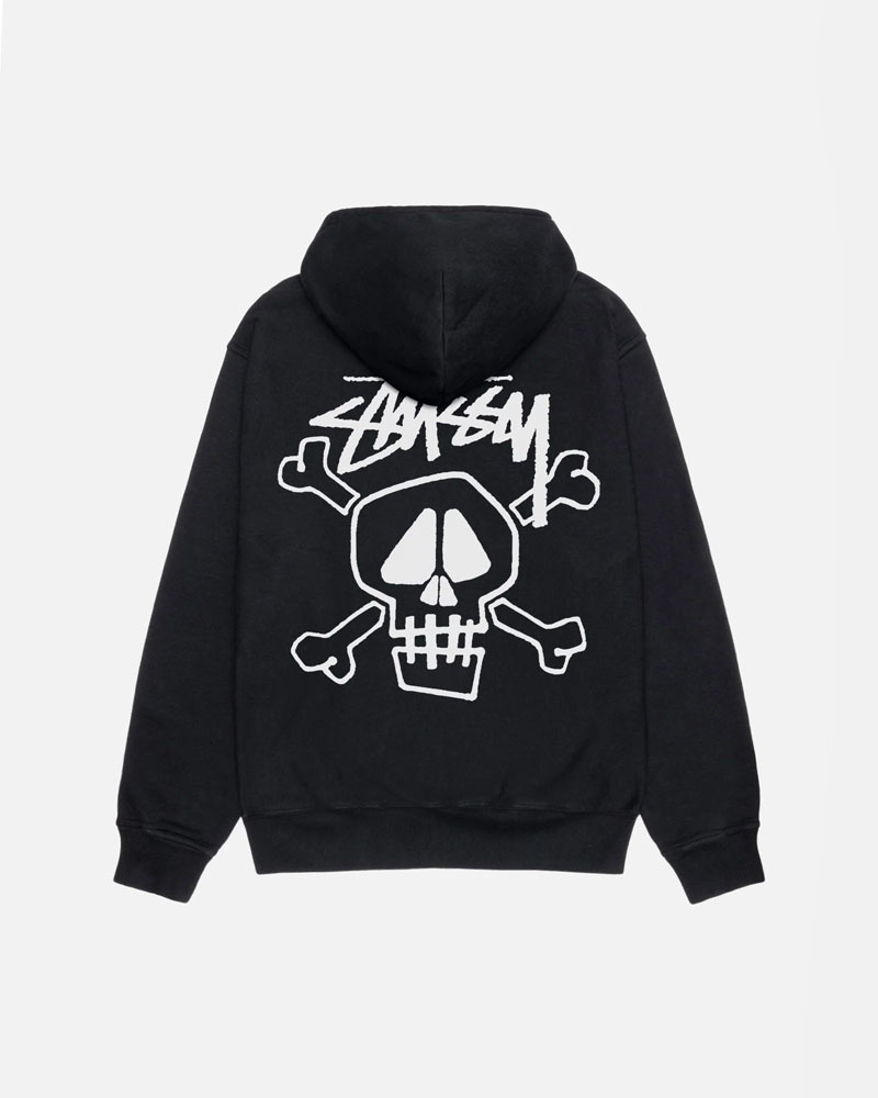 Black Stüssy Skull & Bones Pigment Dyed Hoodie | USA XGUPBK251