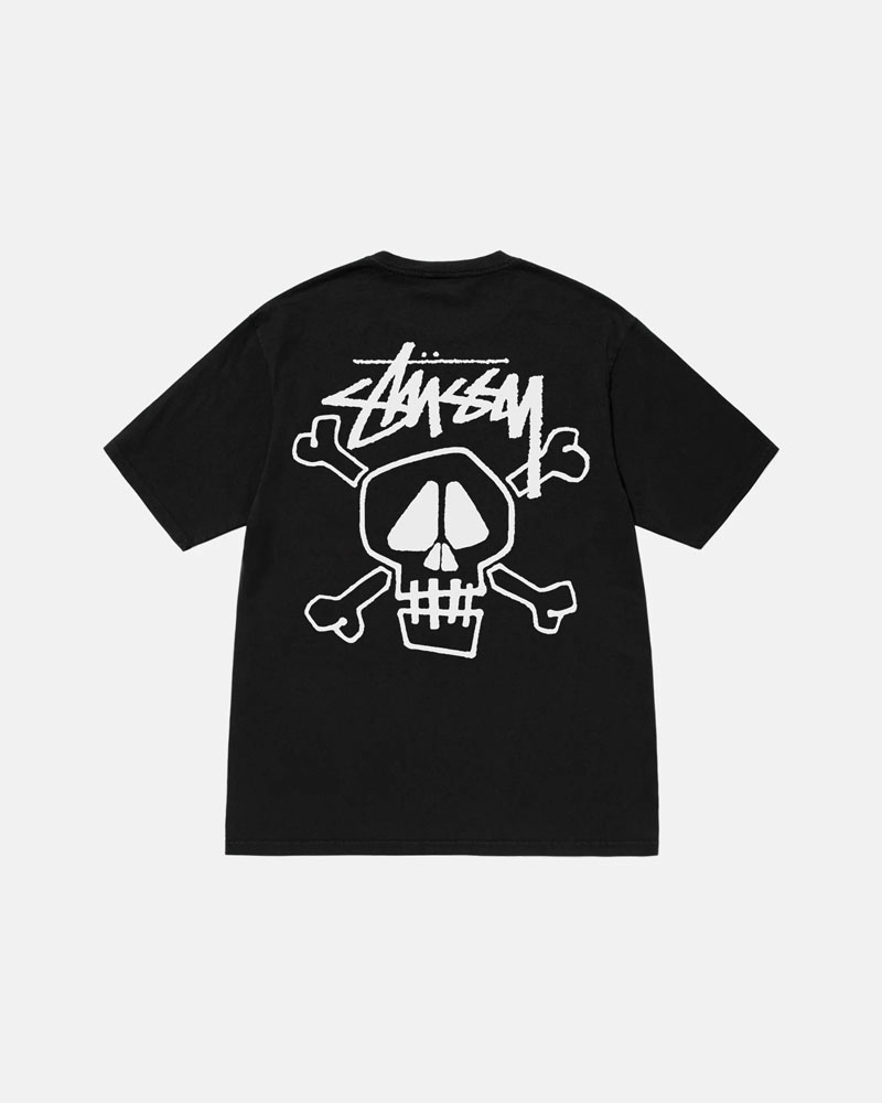 Black Stüssy Skull & Bones Pigment Dyed T-Shirts | USA DTZCVL340