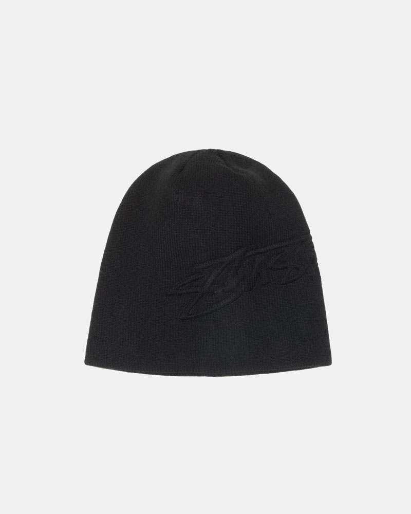 Black Stüssy Skullcap Embossed Smooth Stock Beanie | USA RUHQZX984