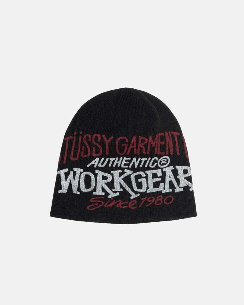 Black Stüssy Skullcap Workgear Print Beanie | USA FTRKUM298