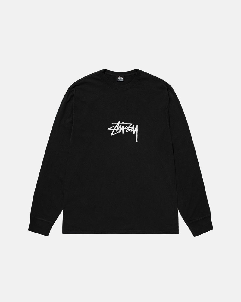 Black Stüssy Small Stock LS Pigment Dyed T-Shirts | USA XREWZY597