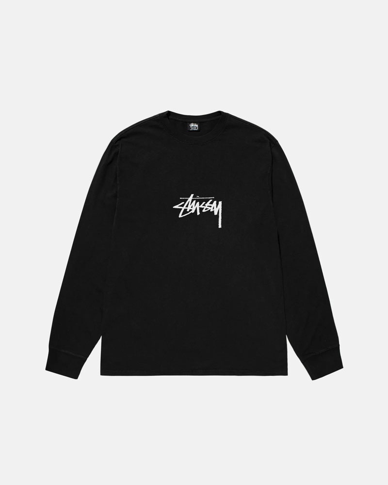 Black Stüssy Small Stock LS Pigment Dyed T-Shirts | USA ZYJIVF754