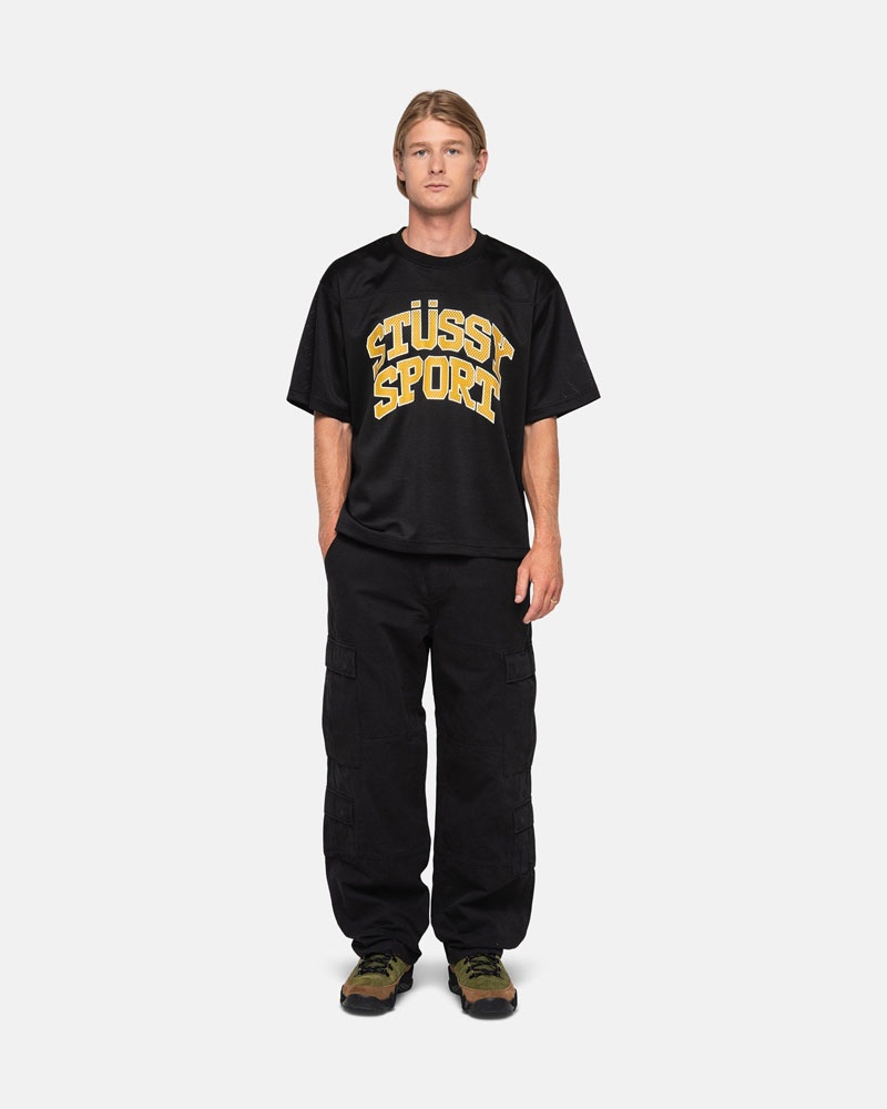 Black Stüssy Sport Mesh Football Jersey T-Shirts | USA WZRAJK687