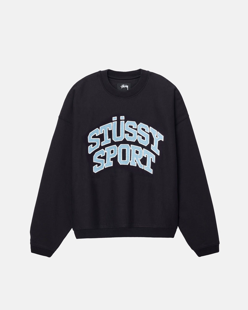 Black Stüssy Sport Relaxed Oversized Crew Sweatshirt | USA VRFBSZ670