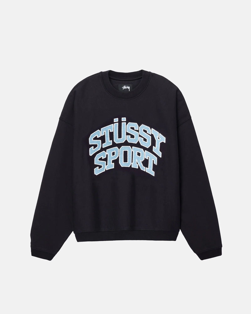 Black Stüssy Sport Relaxed Oversized Crew Sweatshirt | USA ZCPETD065