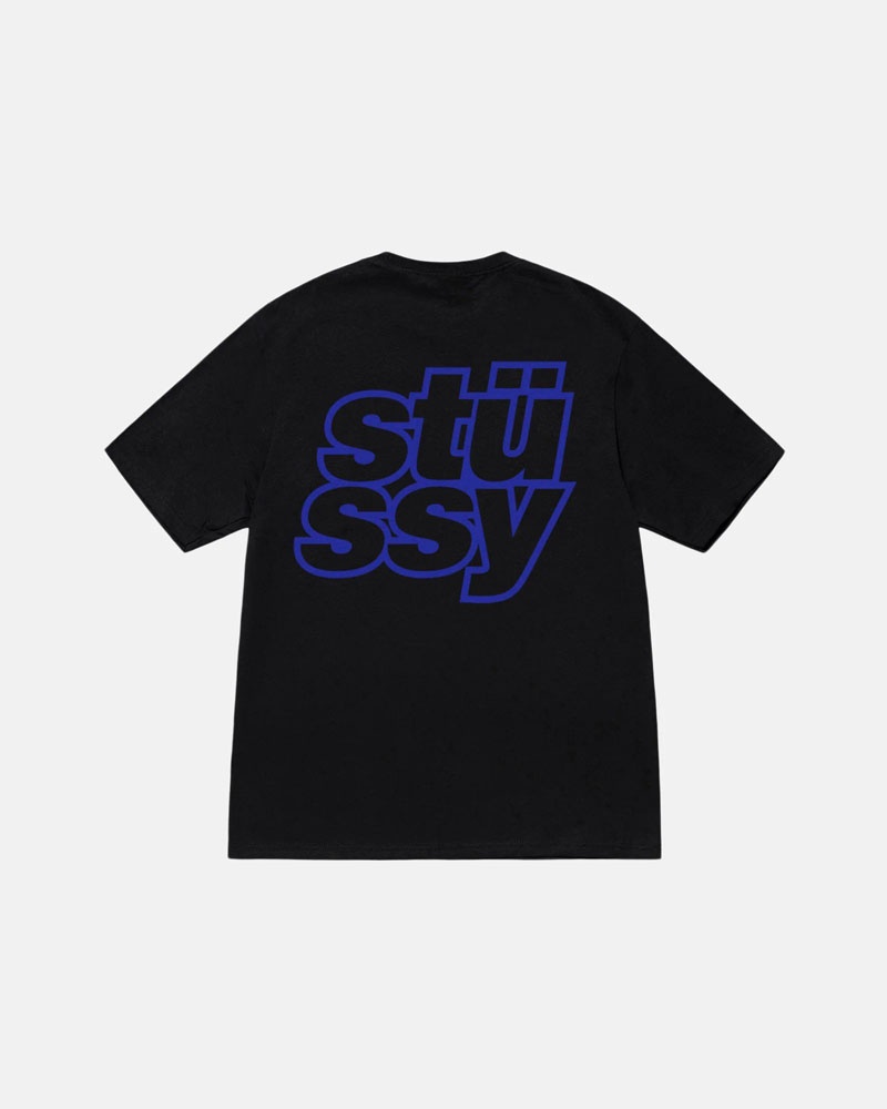 Black Stüssy Stacked T-Shirts | USA ZWCMDJ138