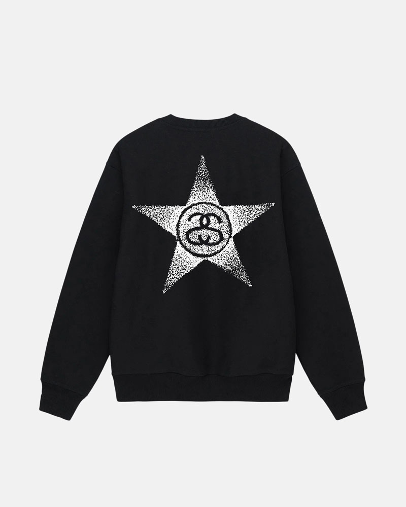 Black Stüssy Stars Crew Sweatshirt | USA VMUGDY465