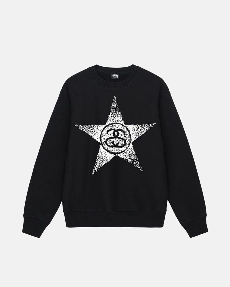 Black Stüssy Stars Crew Sweatshirt | USA VMUGDY465