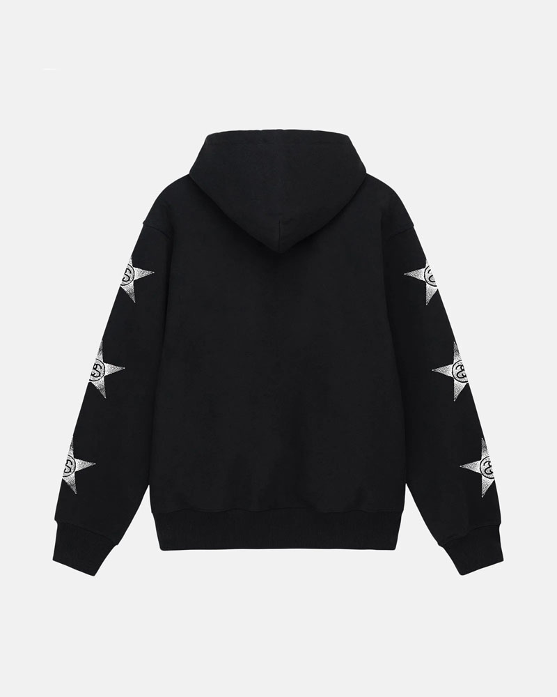 Black Stüssy Stars Zip Hoodie | USA HKMYWF256