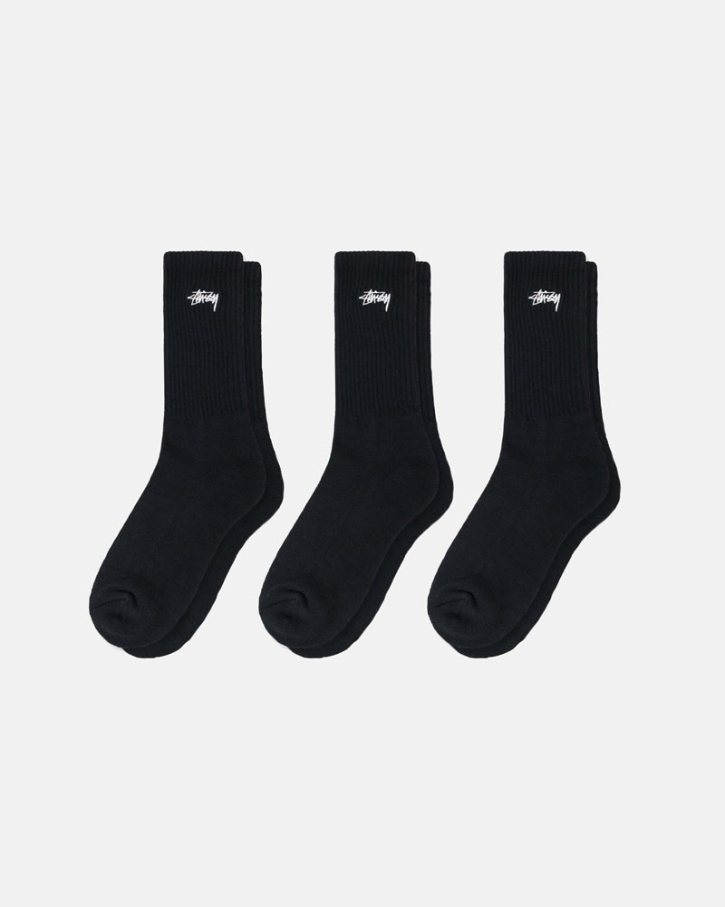 Black Stüssy Stock Crew Pack Socks | USA QYNFBO702