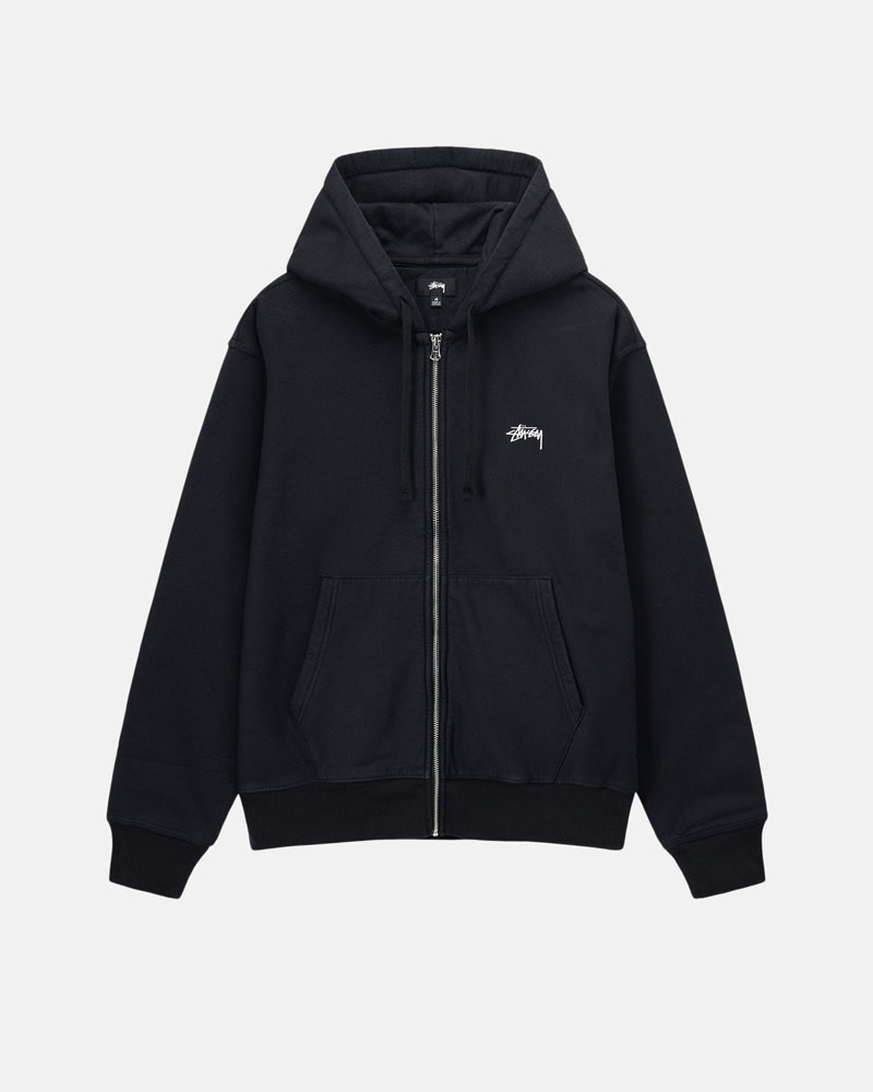 Black Stüssy Stock Logo Zip Hoodie | USA PXODWN187