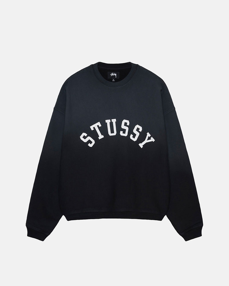 Black Stüssy Sun Faded Oversized Crew Sweatshirt | USA MORGXQ246