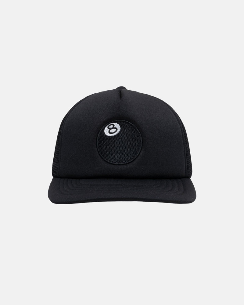 Black Stüssy Trucker 8 Ball Snapback Caps | USA KMVNCL075