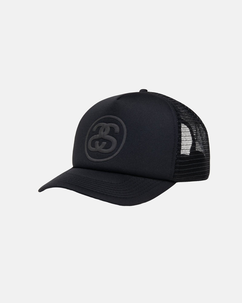 Black Stüssy Trucker SS-Link Snapback Caps | USA BWKYFN407