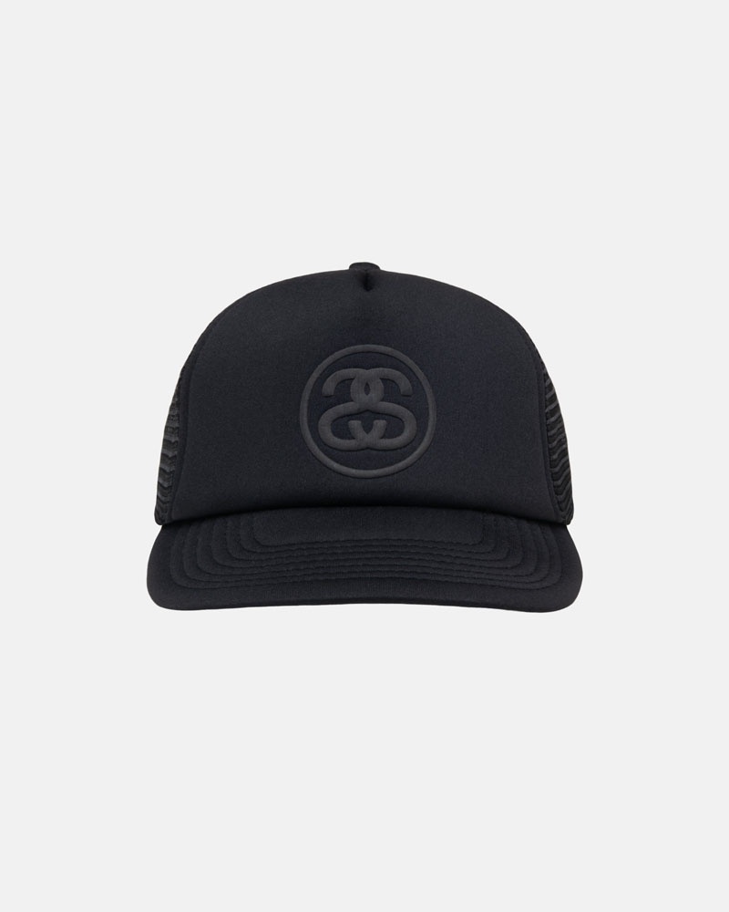 Black Stüssy Trucker SS-Link Snapback Caps | USA BWKYFN407