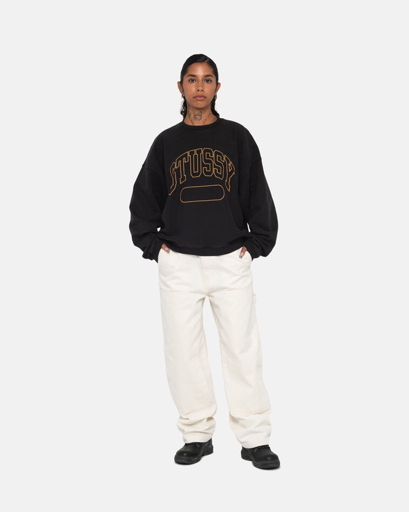 Black Stüssy Varsity Oversized Crew Sweatshirt | USA VBSGQN918