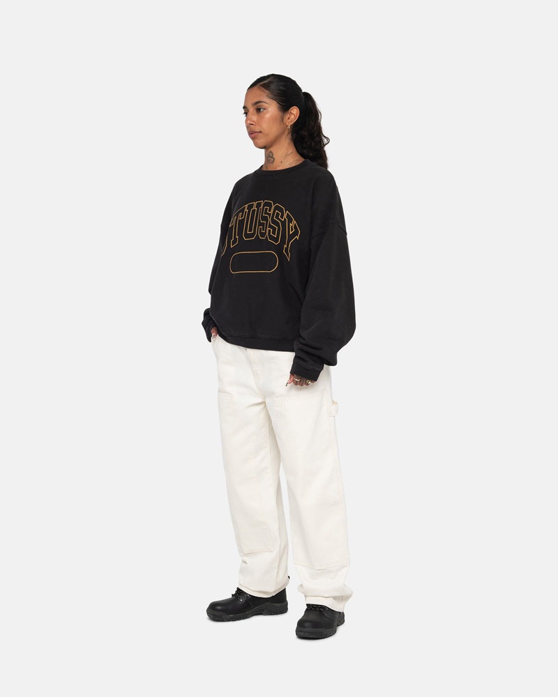 Black Stüssy Varsity Oversized Crew Sweatshirt | USA VBSGQN918