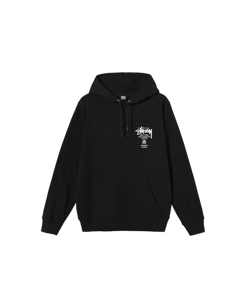 Black Stüssy World Tour Hoodie | USA NBLWCY190