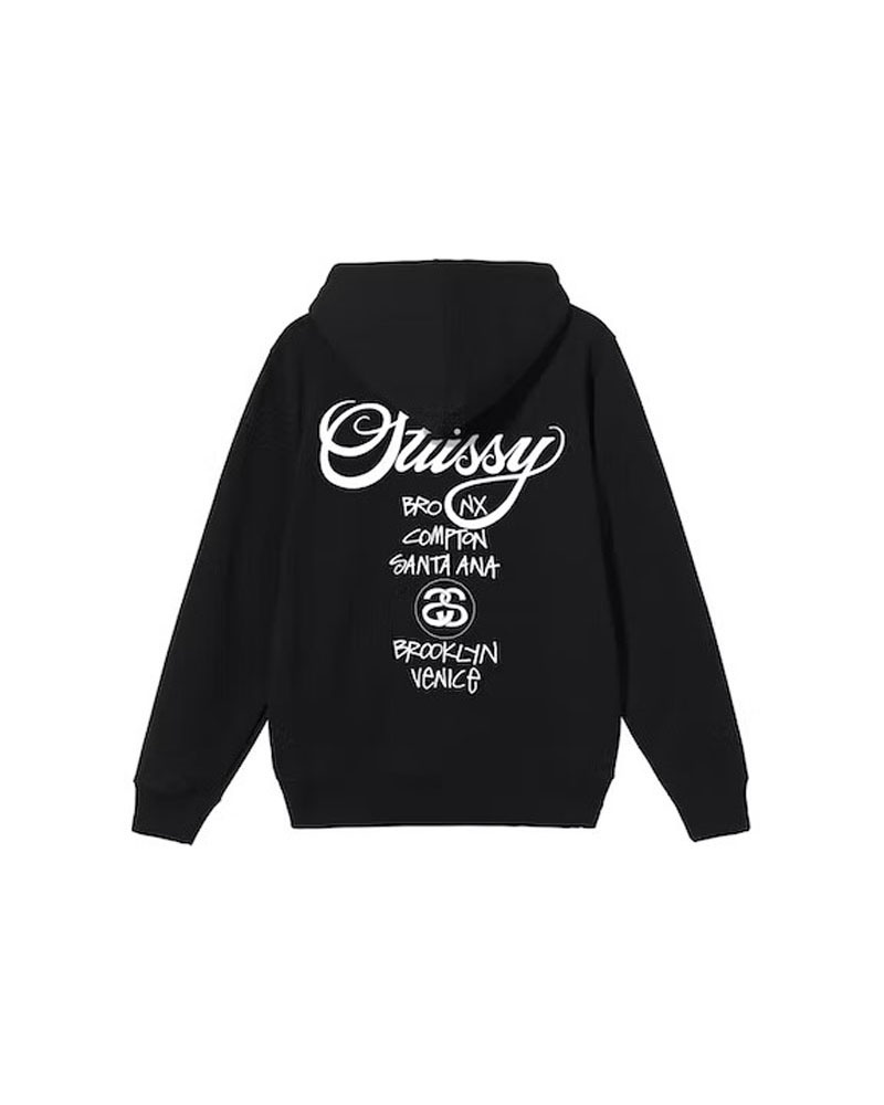 Black Stüssy World Tour Hoodie | USA NBLWCY190