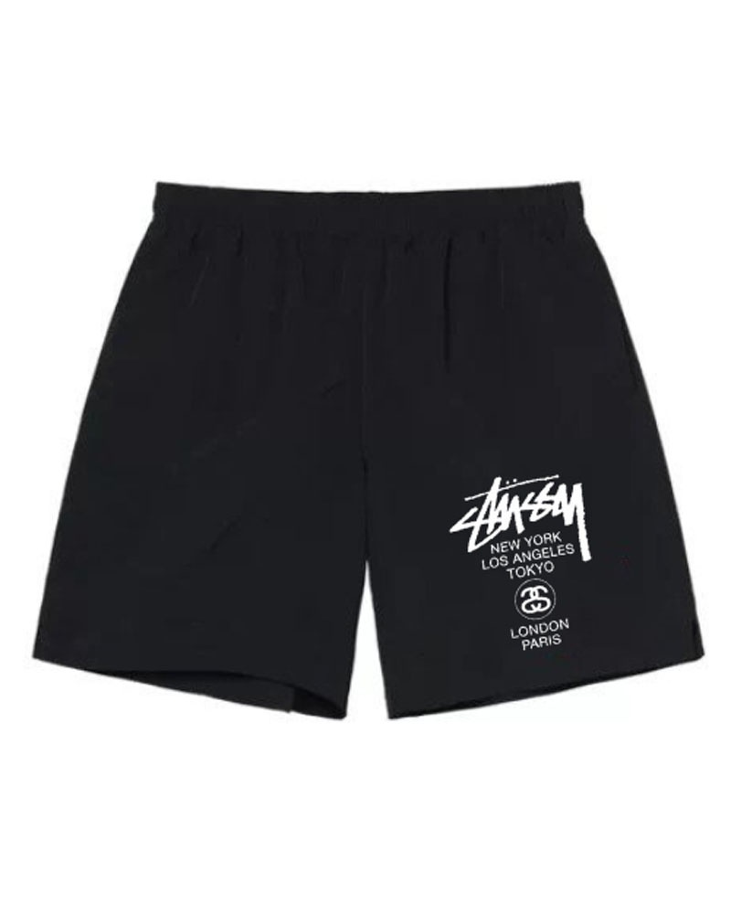 Black Stüssy World Tour Shorts | USA RJFMUD492