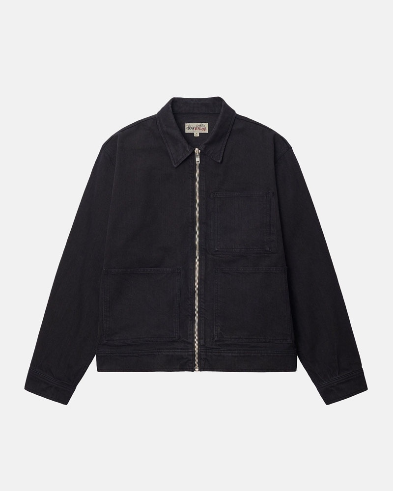 Black Stüssy Zip Work Overdyed Jacket | USA KUBHAV231