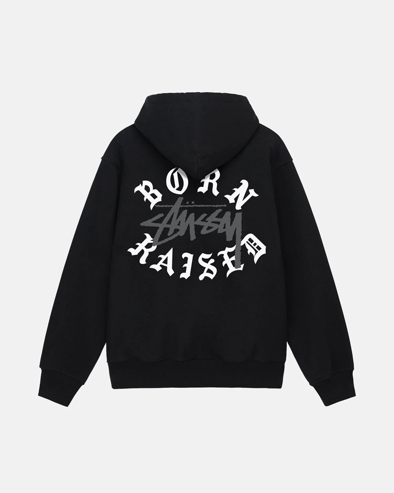 Black Stüssy & Born X Raised Logo Zip Hoodie | USA IFVRNX649