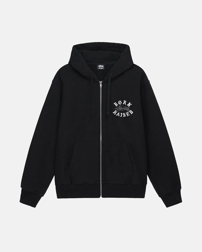 Black Stüssy & Born X Raised Logo Zip Hoodie | USA IFVRNX649