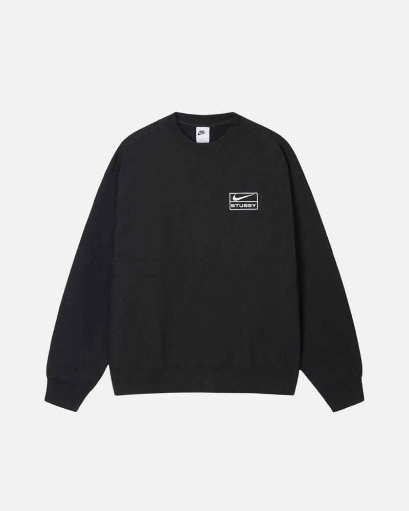 Black Stüssy & NK Stone Wash Fleece Crew Sweatshirt | USA ARUFKQ126