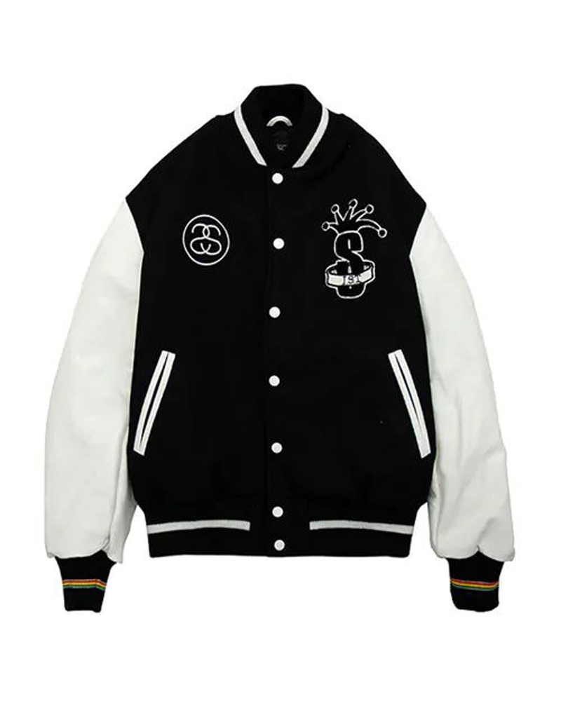 Black White Stüssy International Tribe Varsity Jacket | USA PKROGJ942