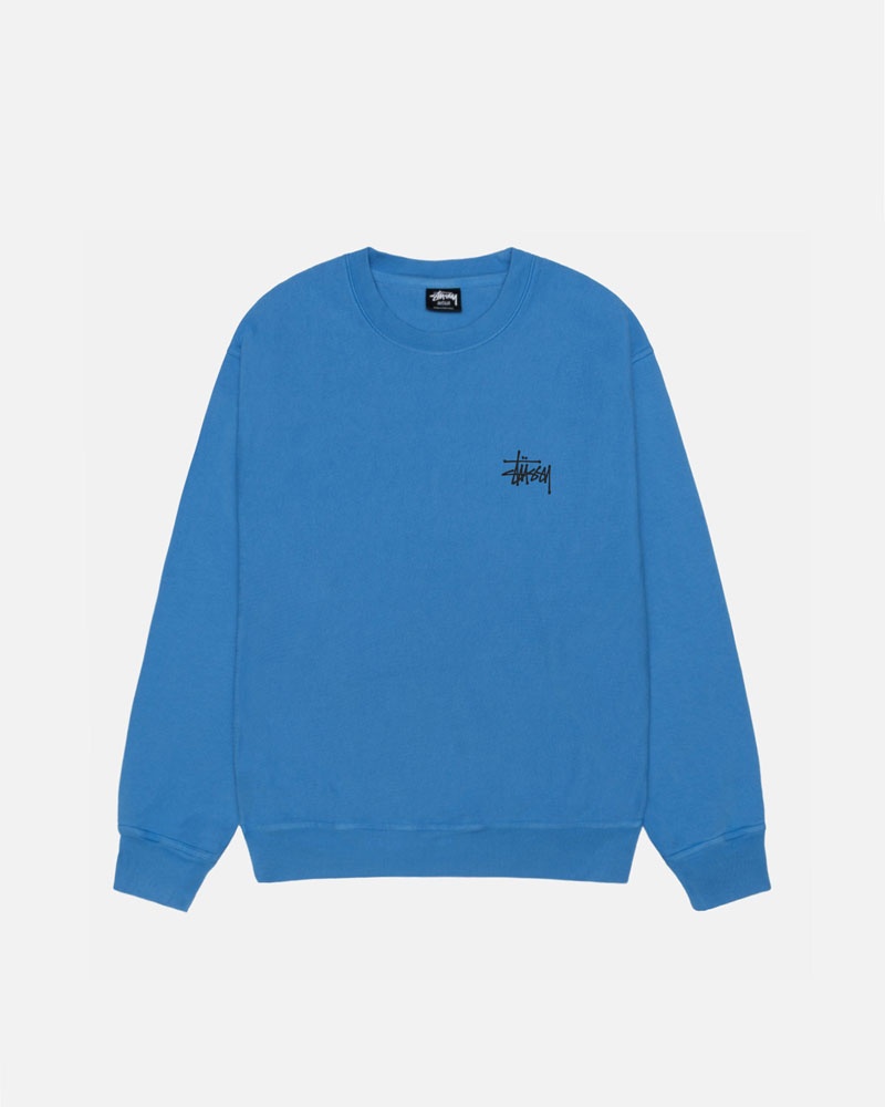 Blue Stüssy Basic Crew Pigment Dyed Sweatshirt | USA KFYNUI804