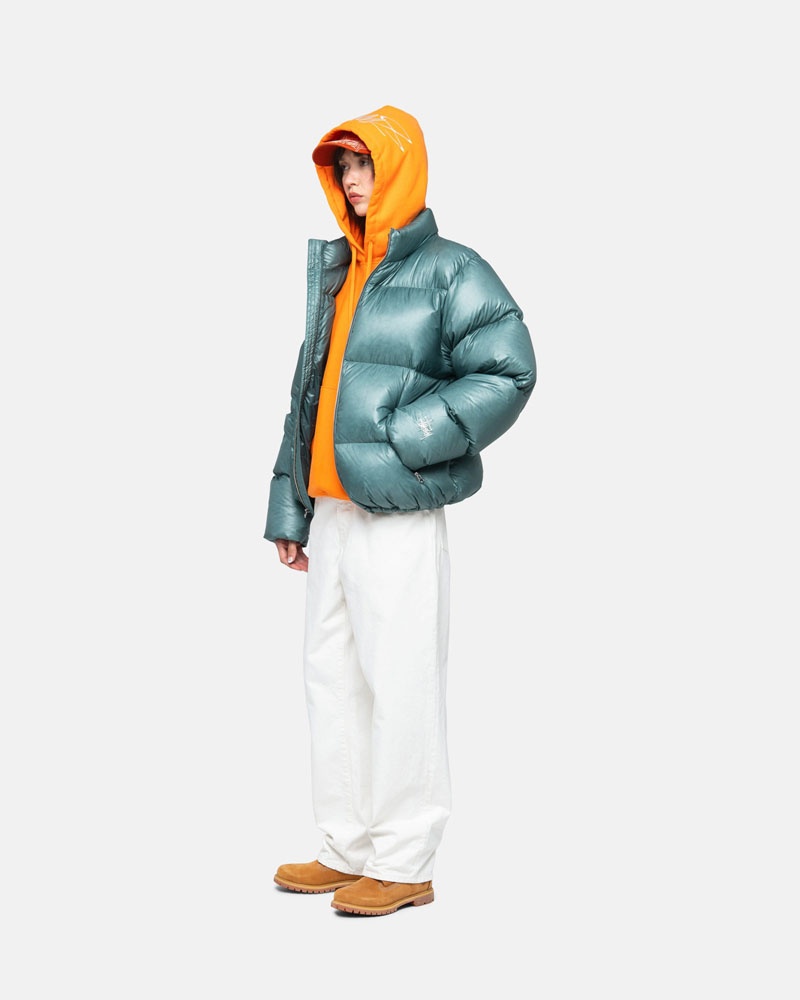 Blue Stüssy Down Puffer Parachute Ripstop Jacket | USA SKJIBZ264