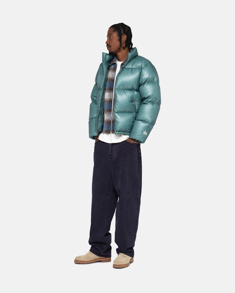 Blue Stüssy Down Puffer Parachute Ripstop Jacket | USA SKJIBZ264