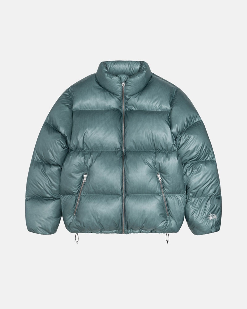 Blue Stüssy Down Puffer Parachute Ripstop Jacket | USA SKJIBZ264