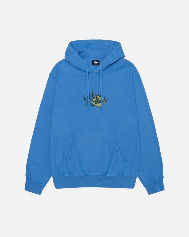 Blue Stüssy Mosaic Dragon Pigment Dyed Hoodie | USA AXBPQI165