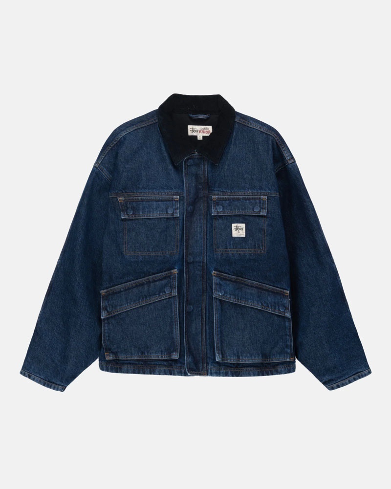 Blue Stüssy Shop Washed Denim Jacket | USA OLDVGB137