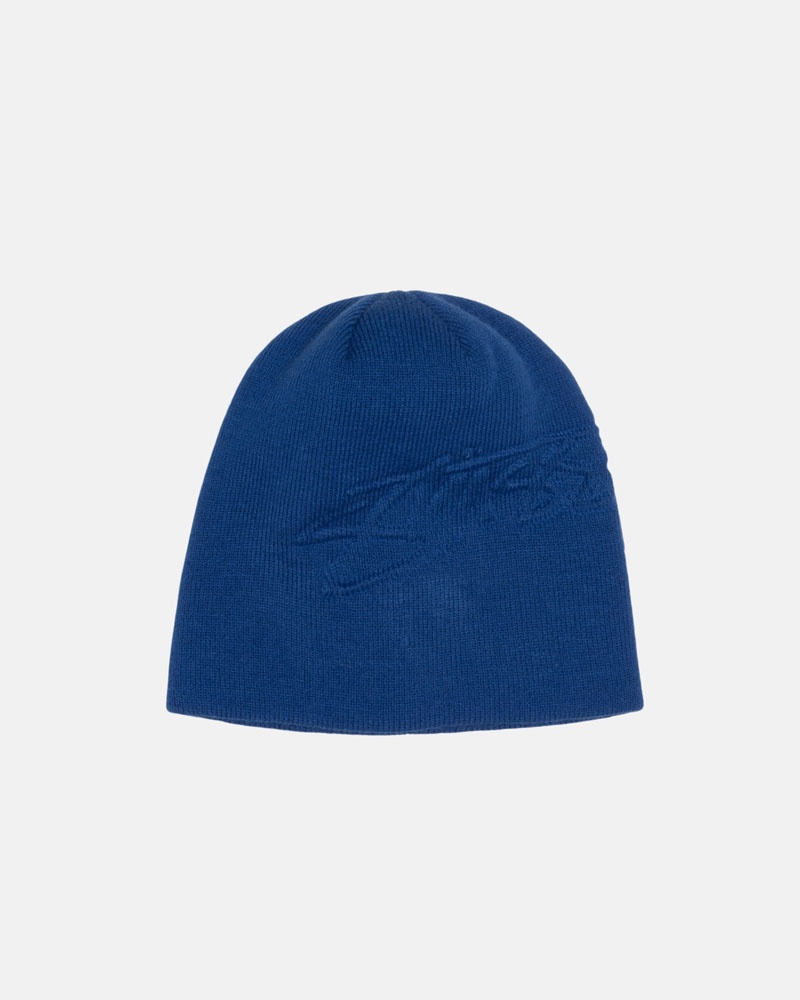 Blue Stüssy Skullcap Embossed Smooth Stock Beanie | USA CVSKBW732