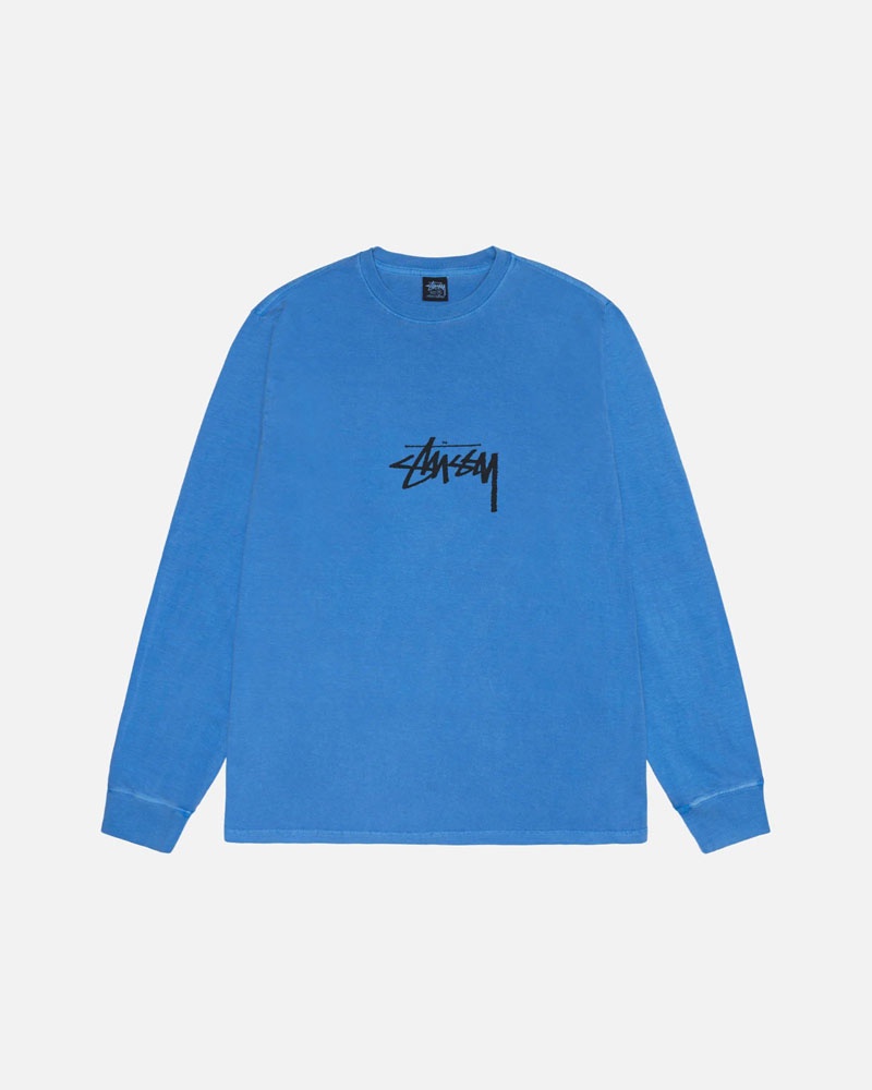 Blue Stüssy Small Stock LS Tee Pigment Dyed Sweatshirt | USA EQVYXW127