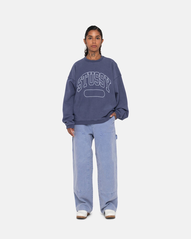 Blue Stüssy Varsity Oversized Crew Sweatshirt | USA PHZAGN635