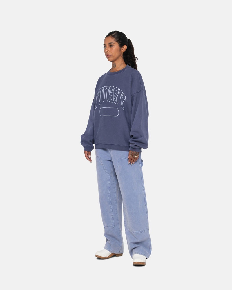 Blue Stüssy Varsity Oversized Crew Sweatshirt | USA PHZAGN635