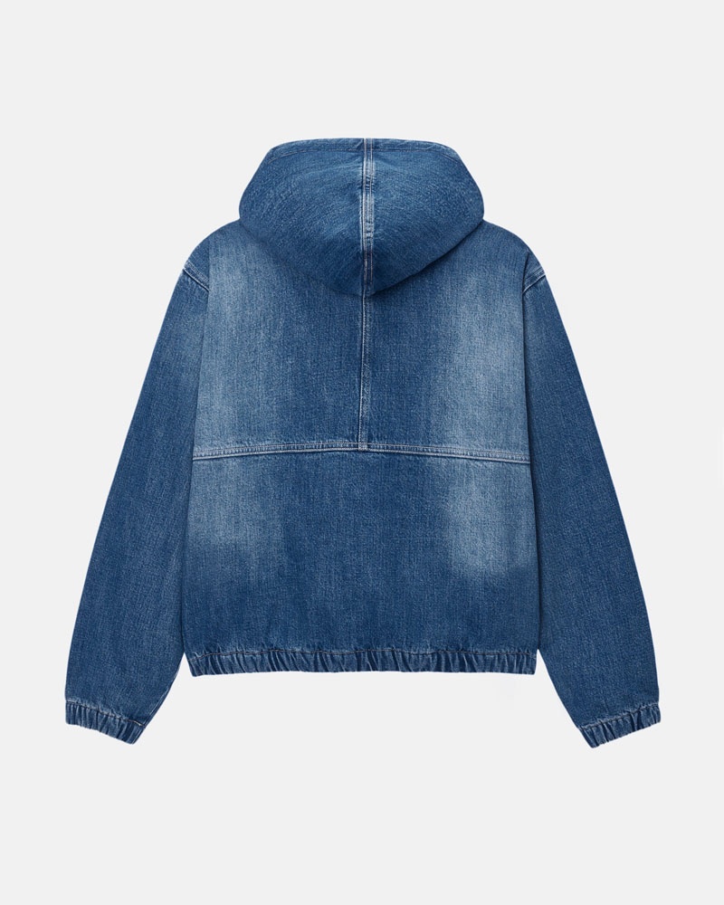 Blue Stüssy Work Denim Sherpa Jacket | USA IUNEQG312