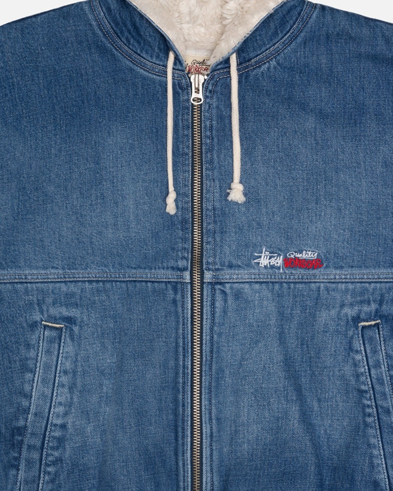 Blue Stüssy Work Denim Sherpa Jacket | USA IUNEQG312