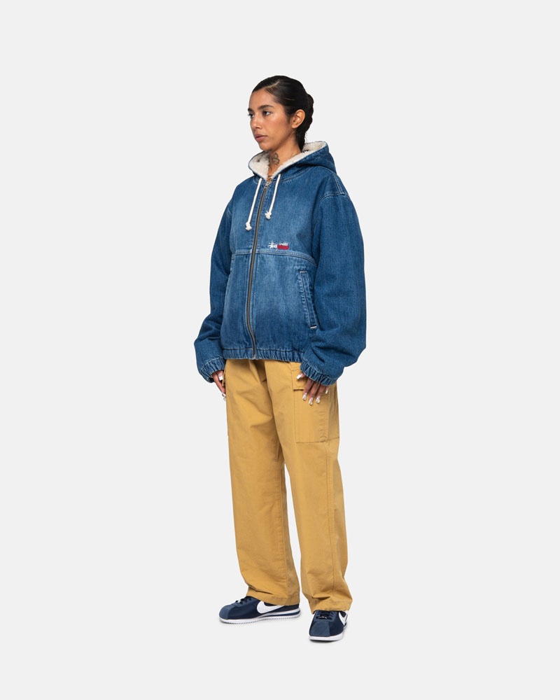 Blue Stüssy Work Denim Sherpa Jacket | USA IUNEQG312