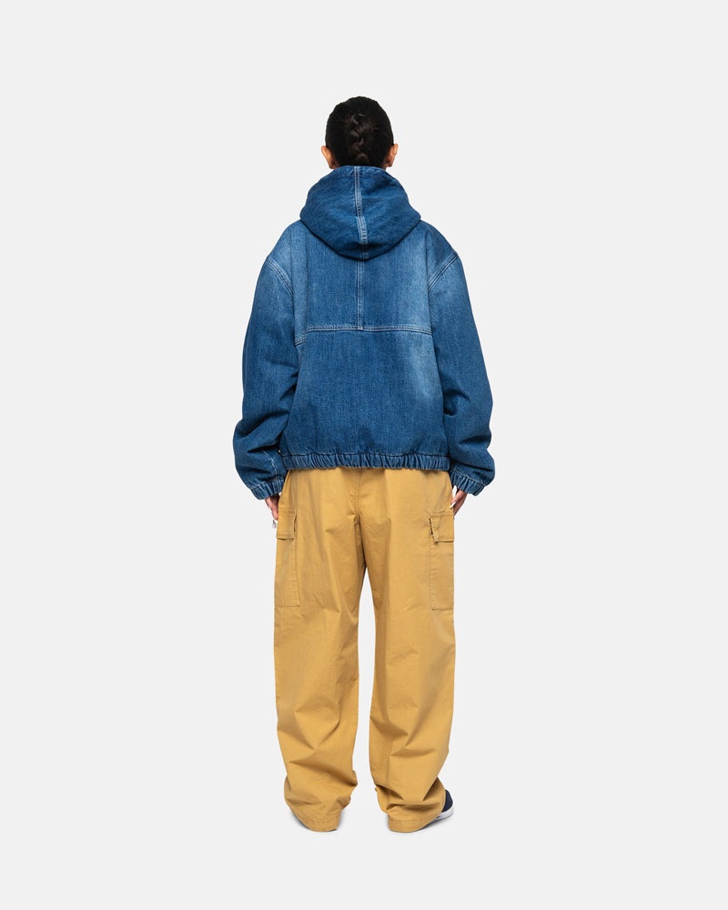 Blue Stüssy Work Denim Sherpa Jacket | USA IUNEQG312