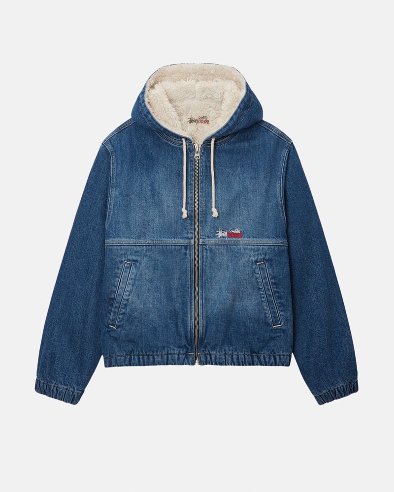 Blue Stüssy Work Denim Sherpa Jacket | USA IUNEQG312