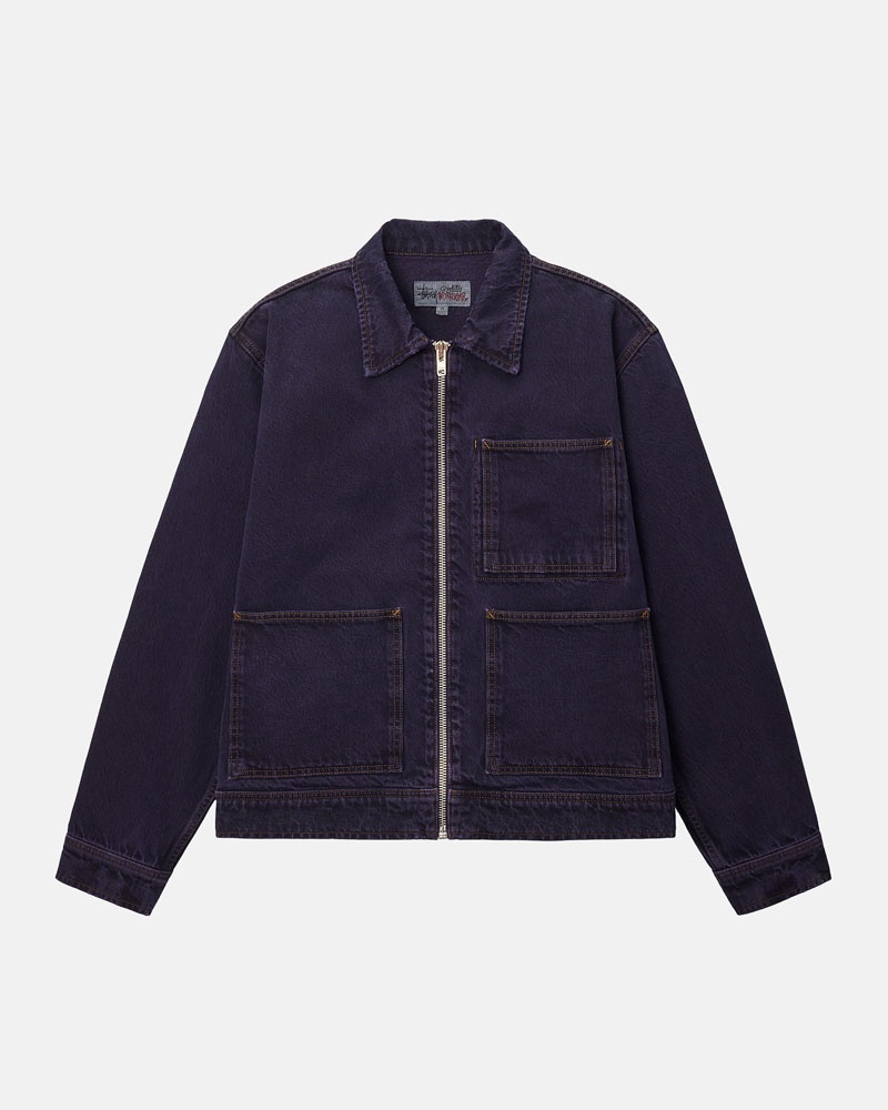 Blue Stüssy Zip Work Denim Jacket | USA XMEBFH780